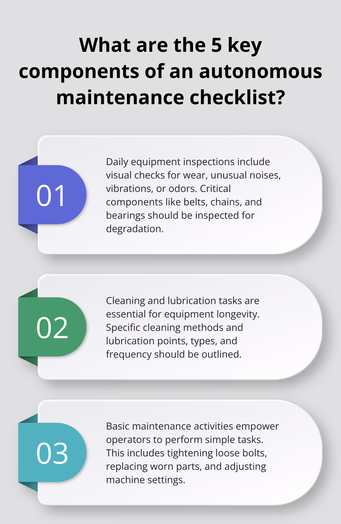 Fact - What are the 5 key components of an autonomous maintenance checklist?