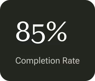 85 percent completion rate displayed on a dark rounded square background.