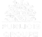 Publicis Groupe logo featuring a stylized sun with a human face above the text 'PUBLICIS GROUPE'.