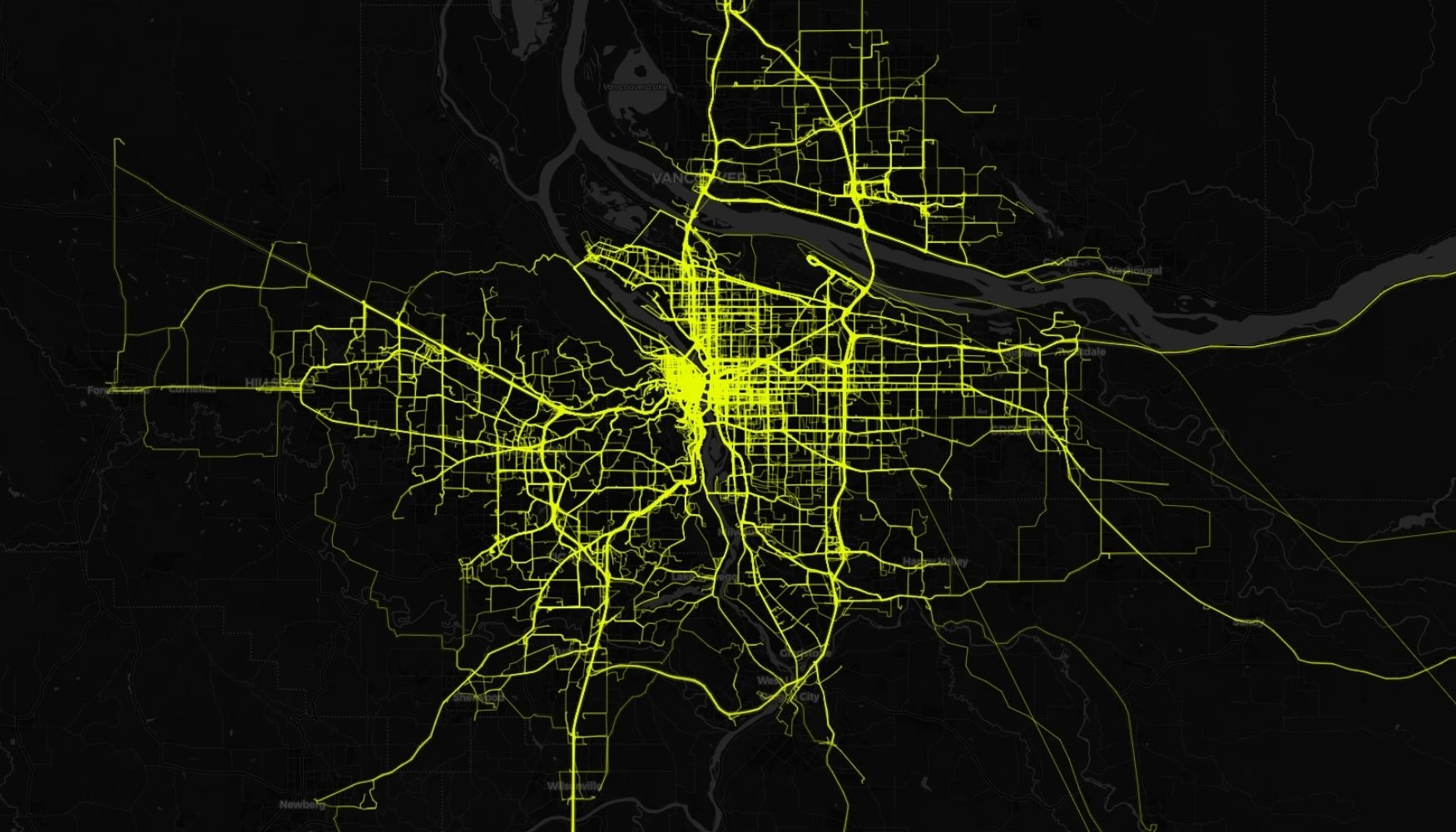 Heatmap of vehicle routes in Montreal