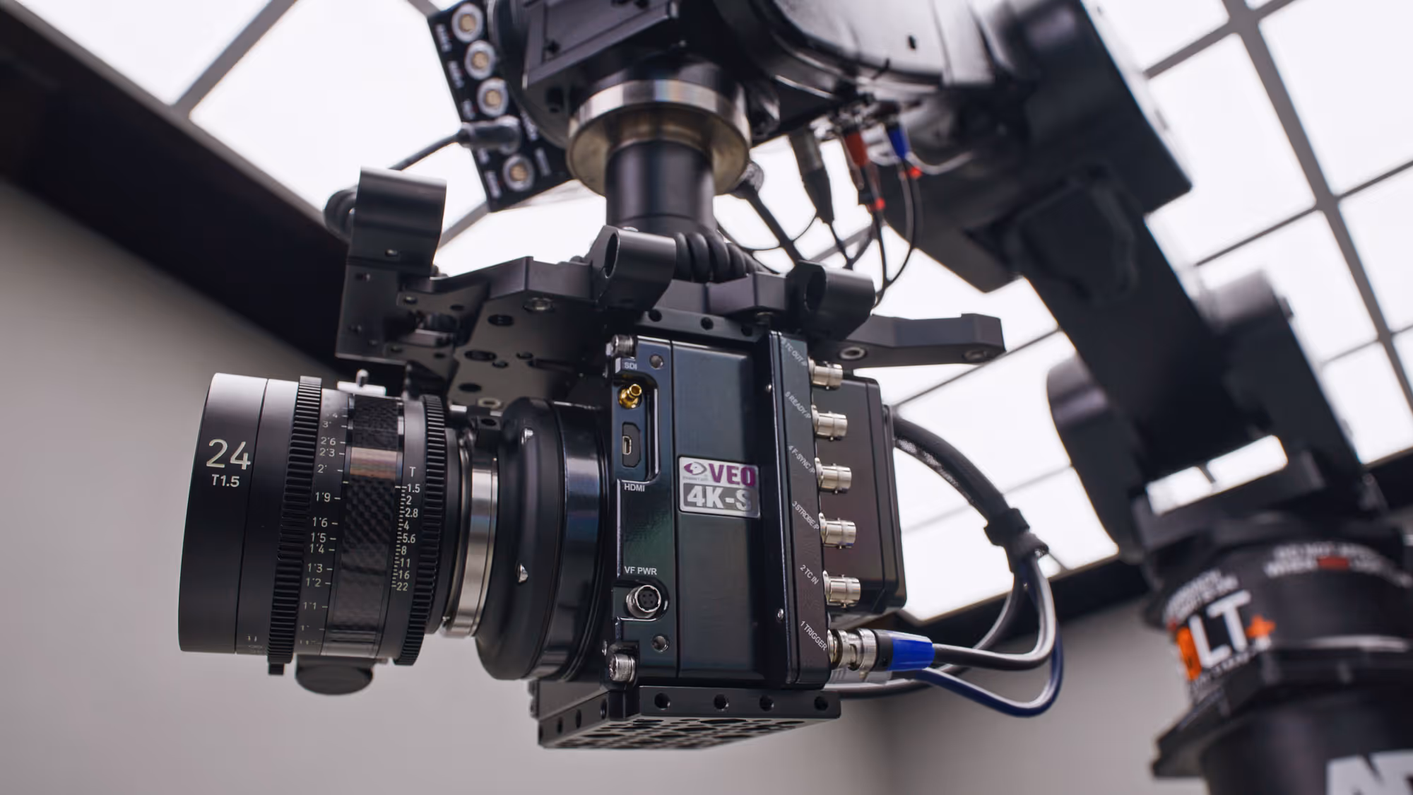 A Phantom VEO 4K Slow Motion camera attached to a Mark Roberts Motion Control Bolt Jr+ high speed cinema robot