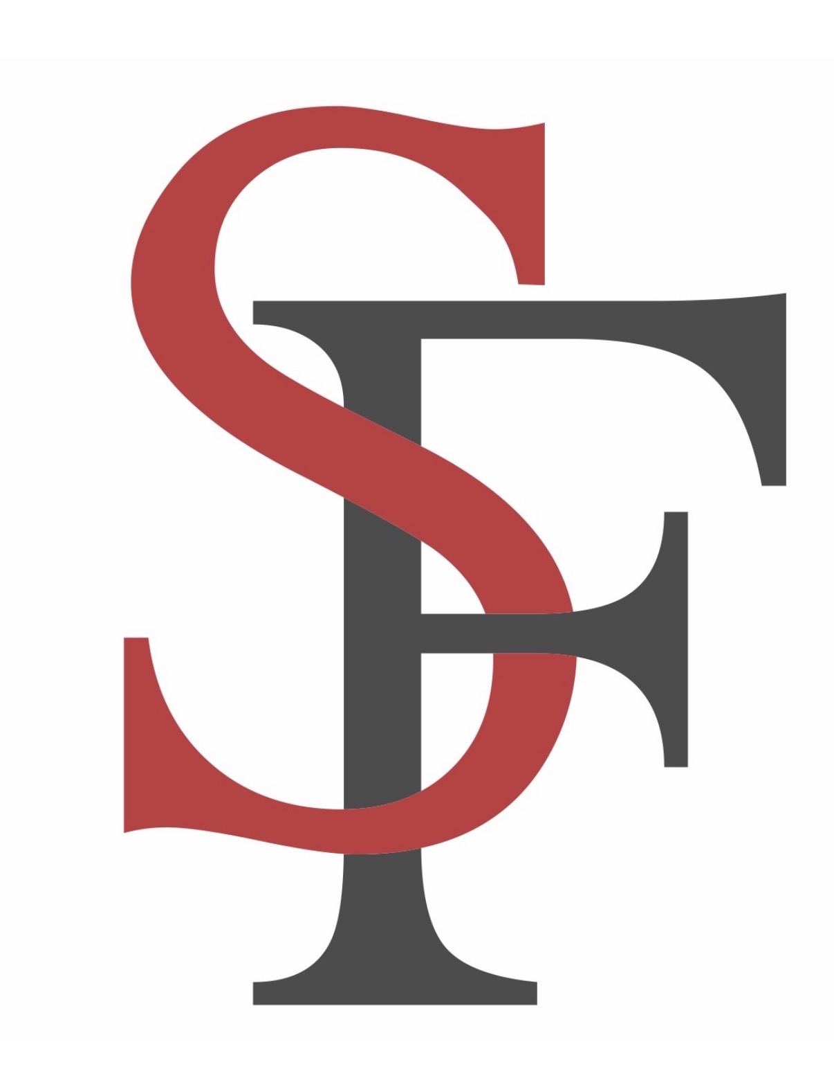 Interlocking letters S in red and F in dark gray forming a stylized logo.