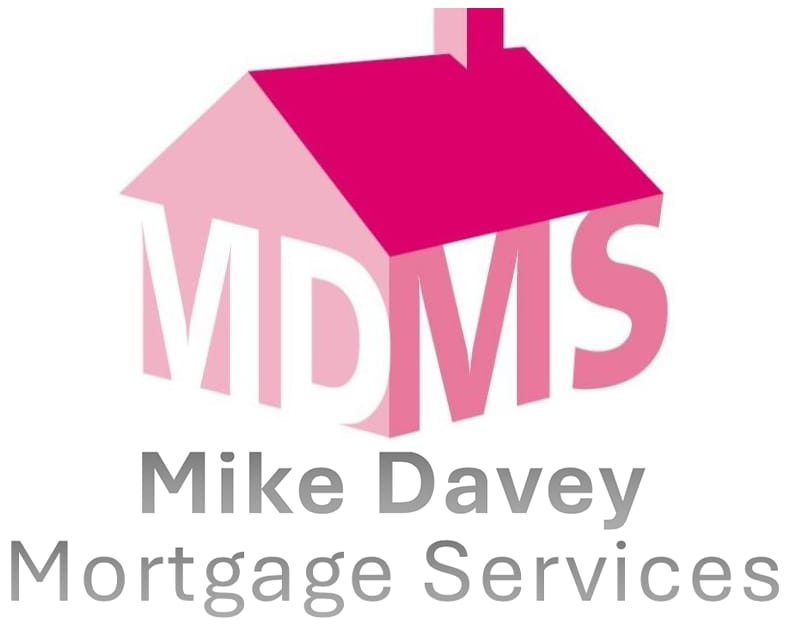Logo with pink house shape and white letters MDMS, with text 'Mike Davey Mortgage Services' below.