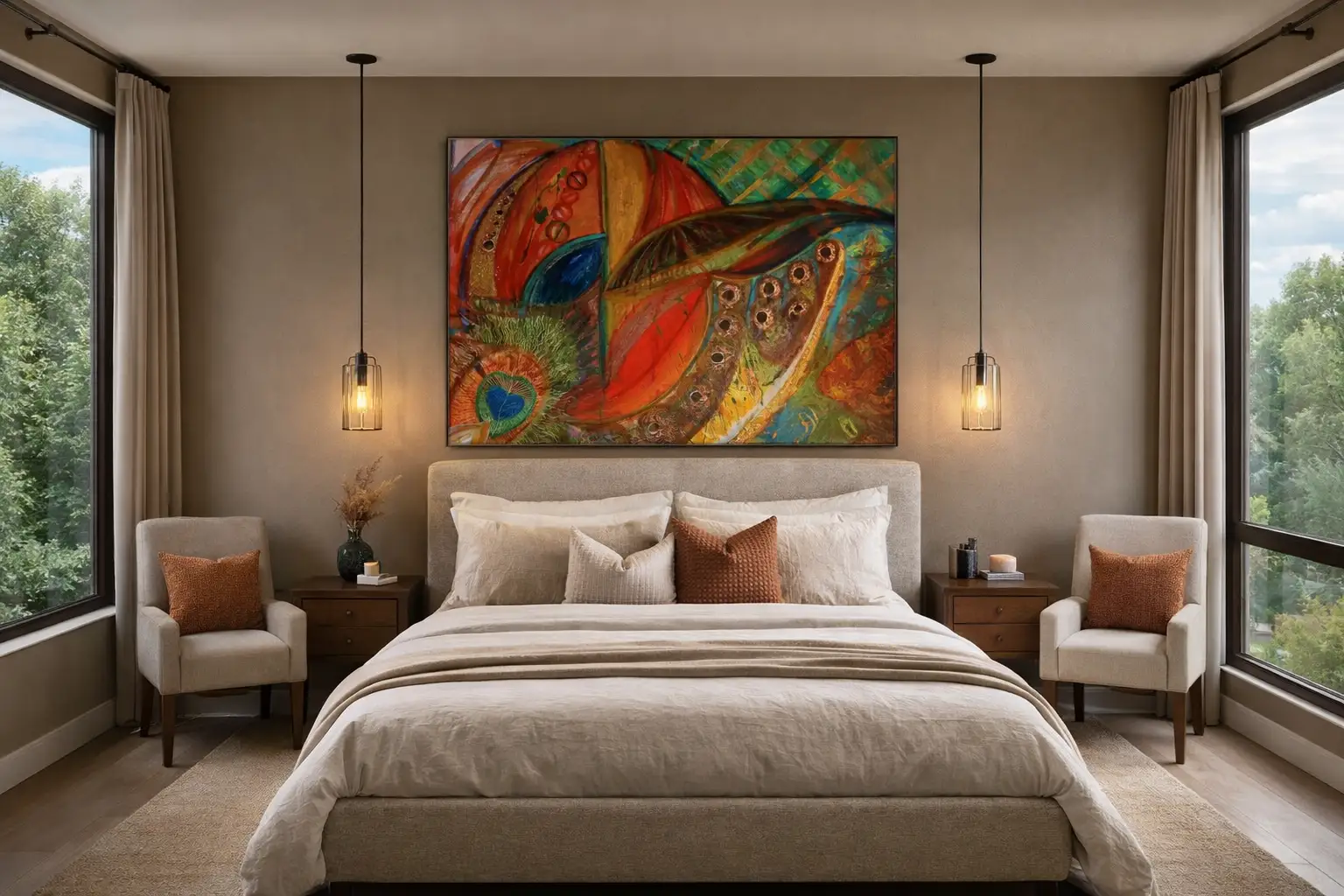 Bedroom interior with sofale's canvas art
