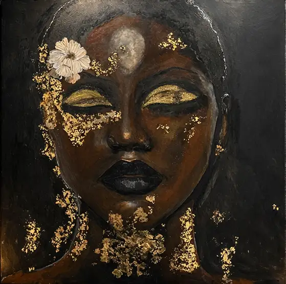Black and brown artwork, with gold leafing