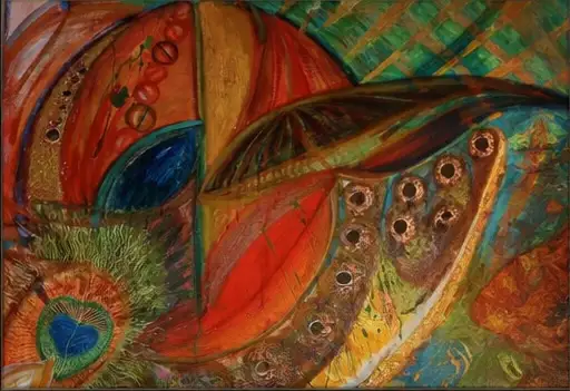Custom artwork, canvas with orange and green features