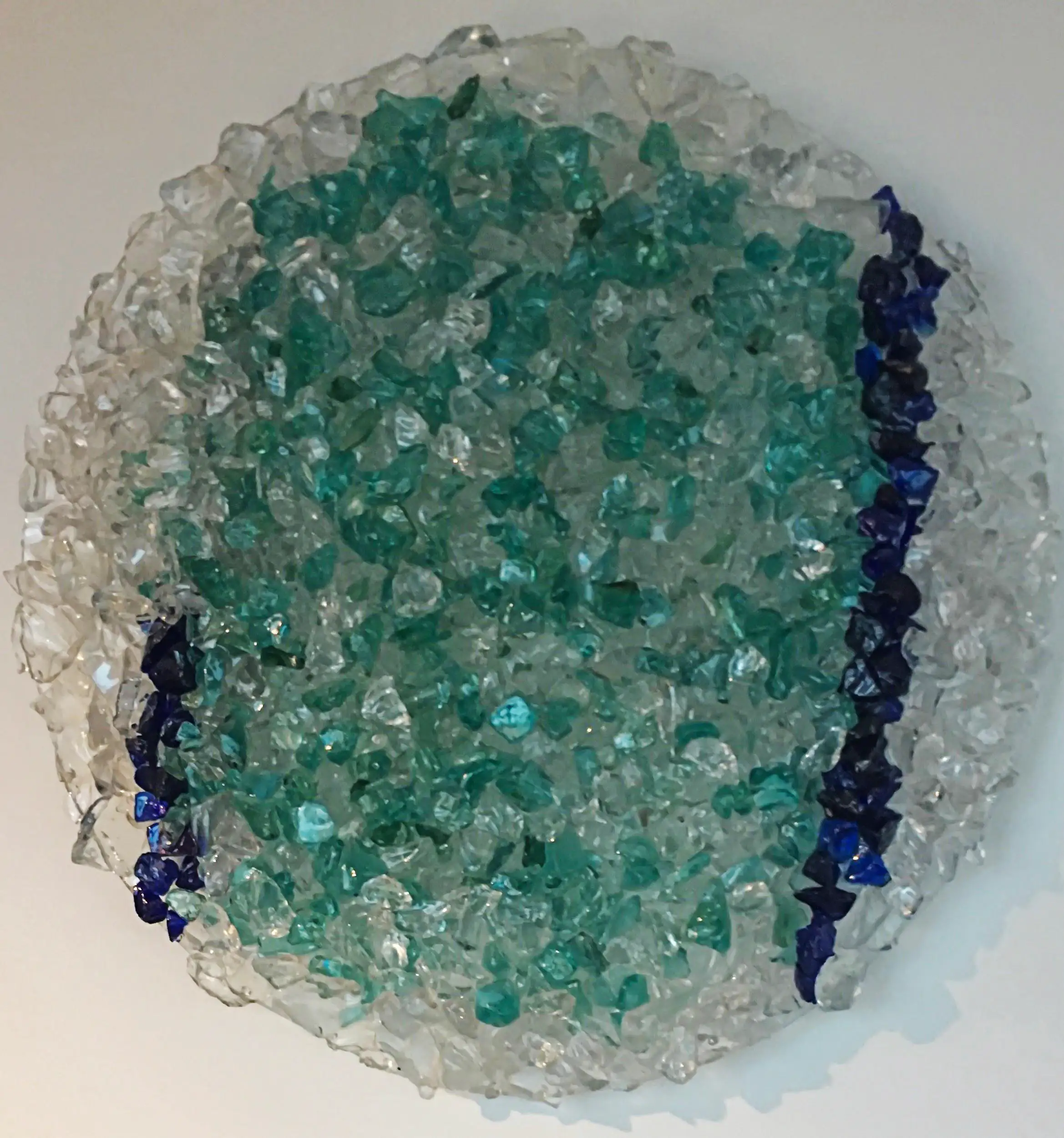 Luminouse decorative stone, green with blue lines. indivisual art