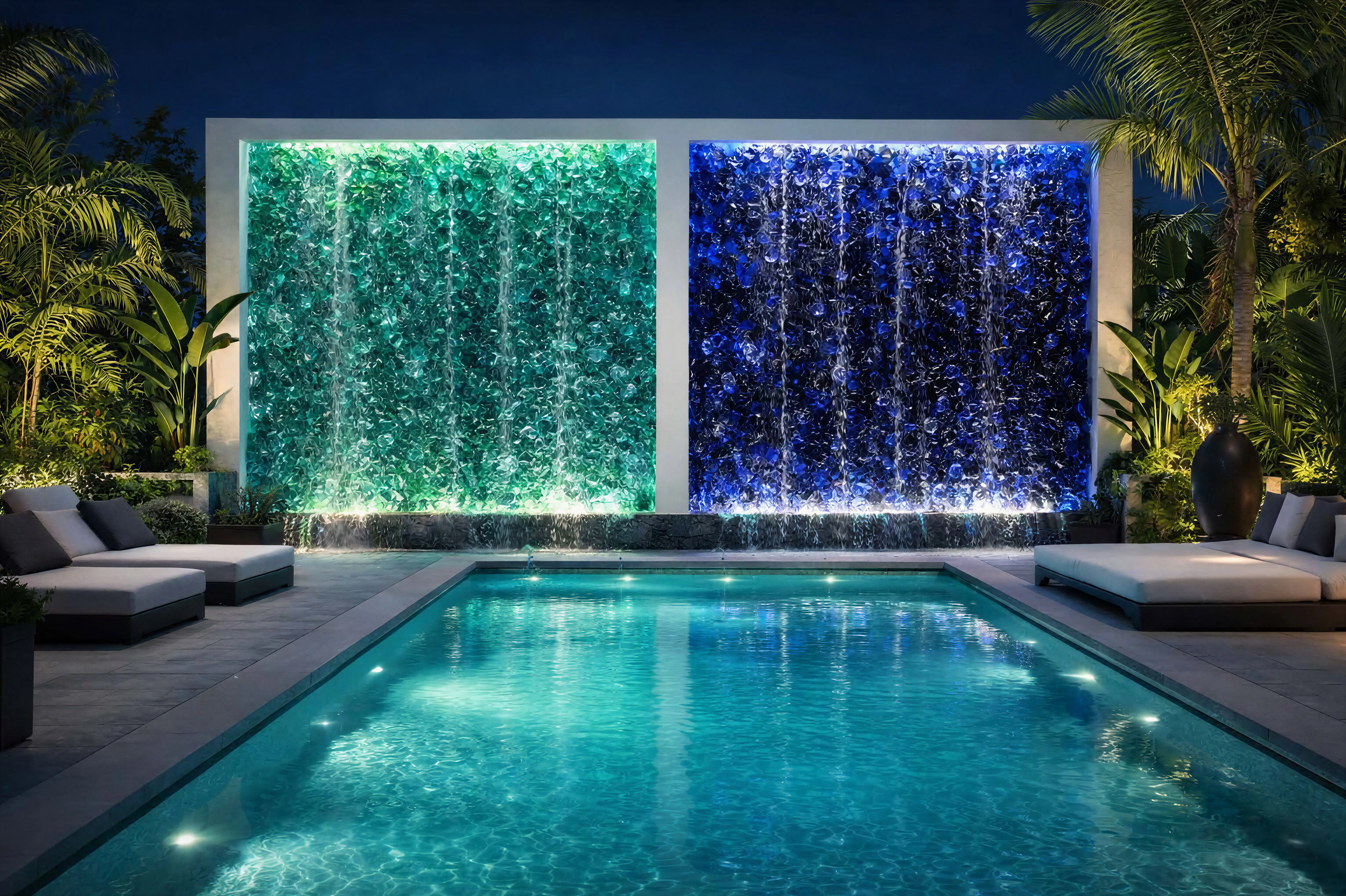 Swiming Pool with decorative stones Luminous