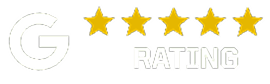 G rating with four gold stars above the word rating on black background.