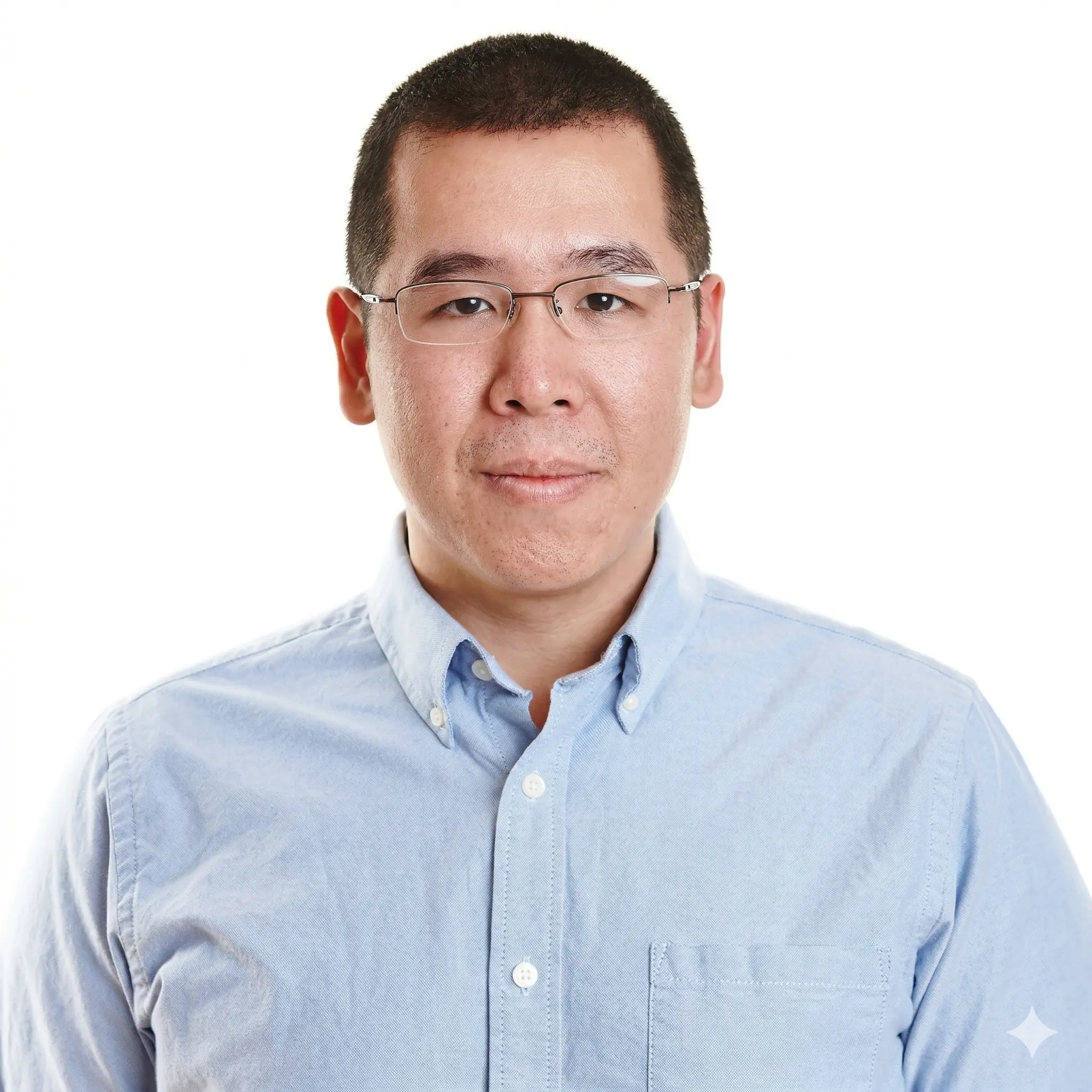 Professional headshot of a man in a blue buttondown.