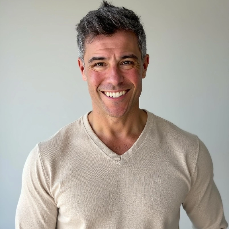 Professional headshot of a man in a tan sweater.