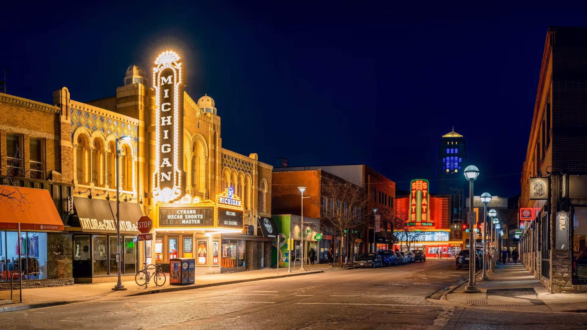 downtown ann arbor at night