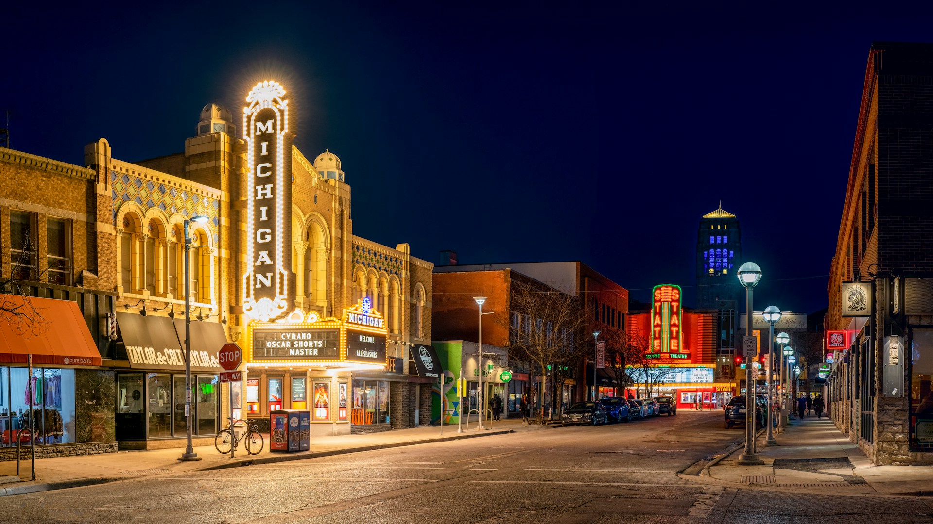 downtown ann arbor at night