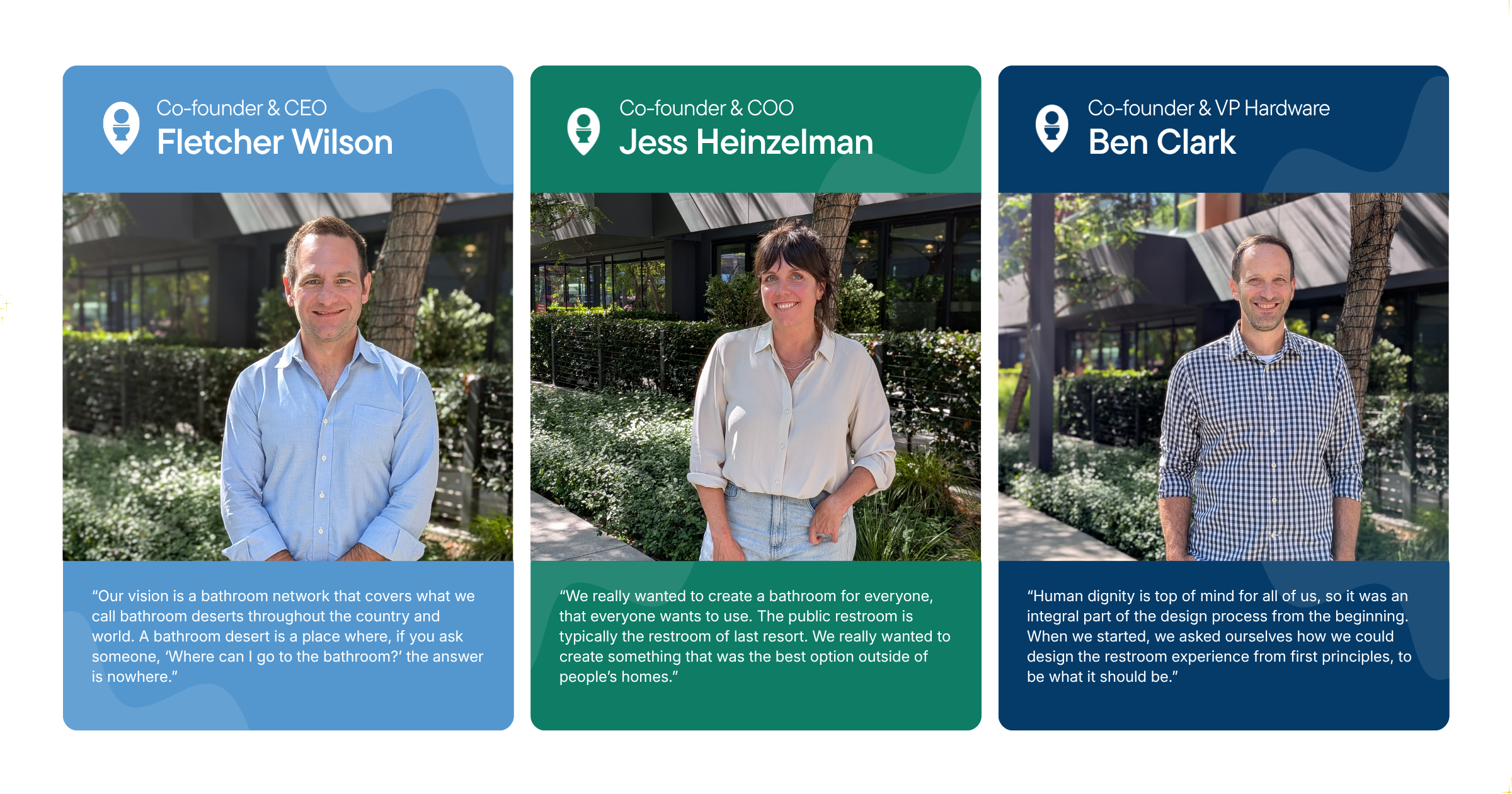 profiles of our 3 founders with their headshots and quotes about their visions for throne