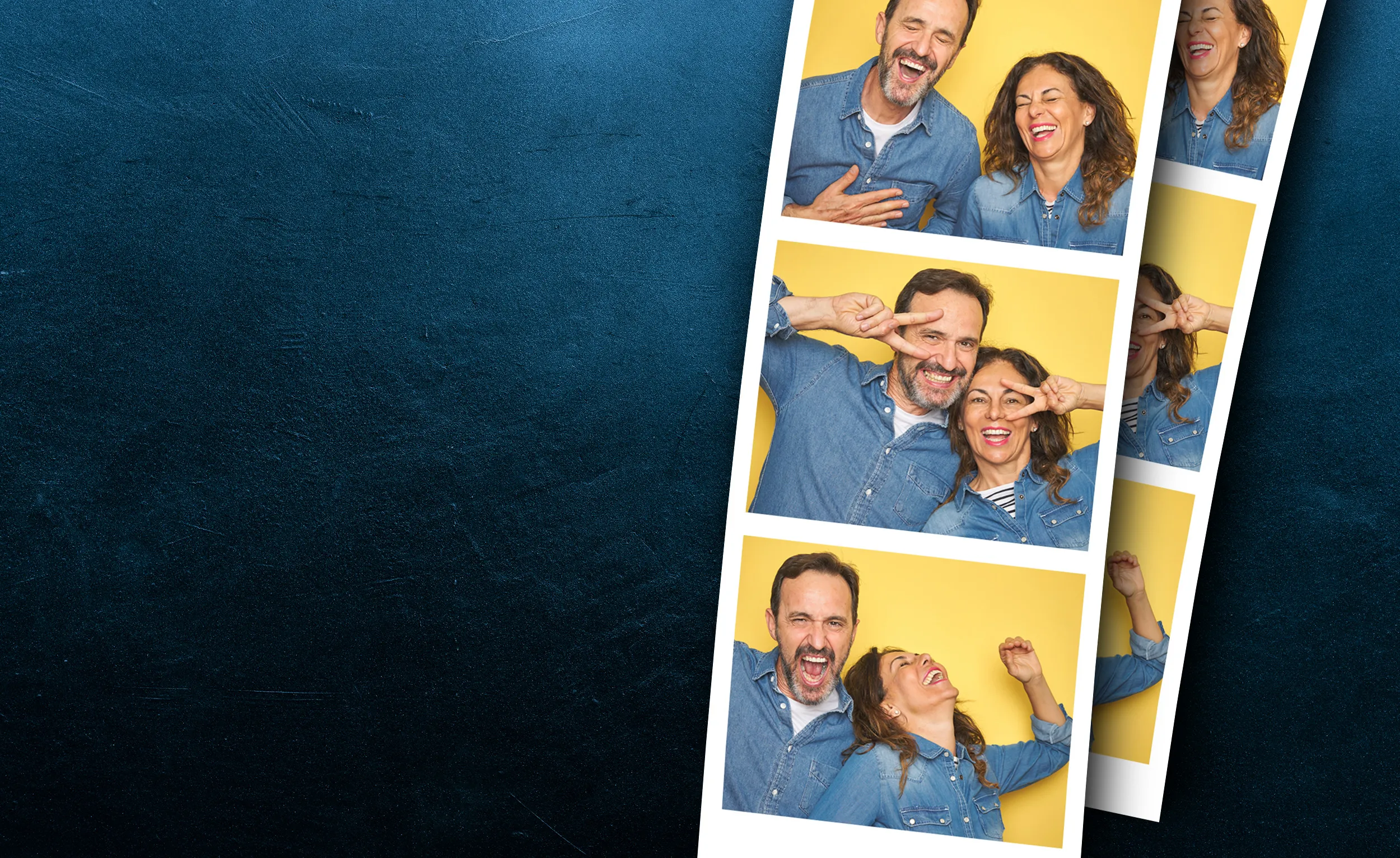photo booth of couple smiling and having fun making silly faces