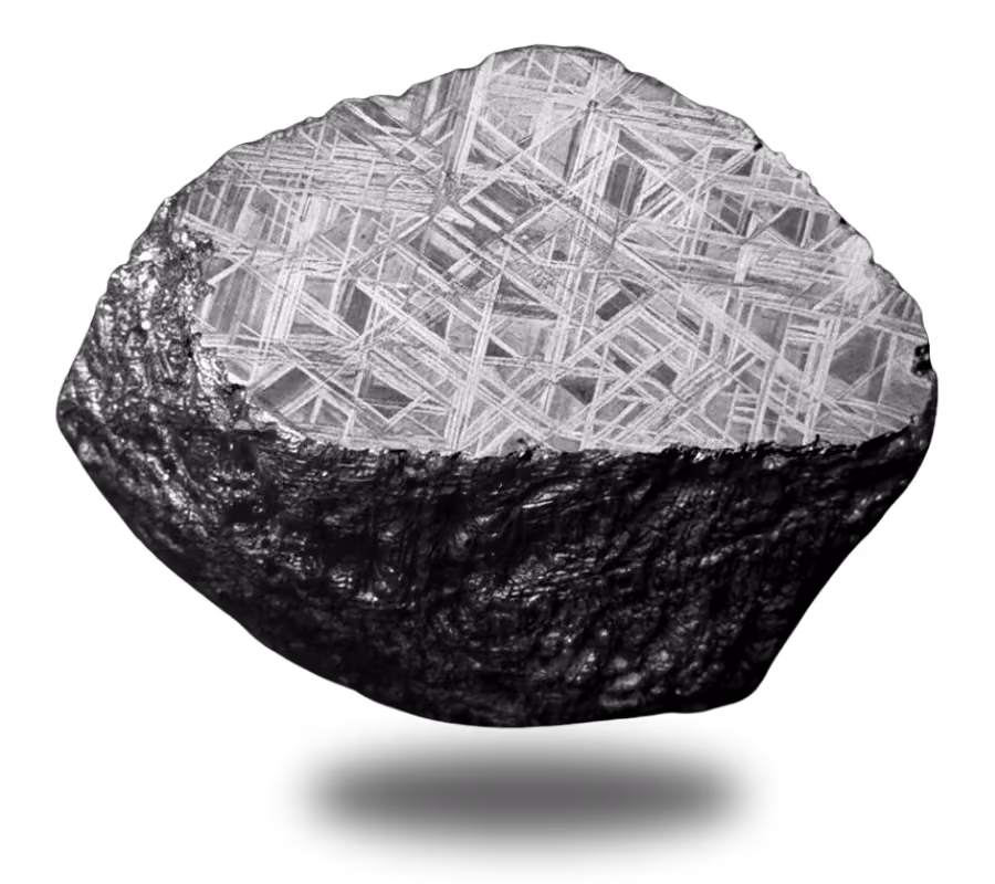 Řez meteoritem Muonionalusta s Widmanstättenovými obrazci