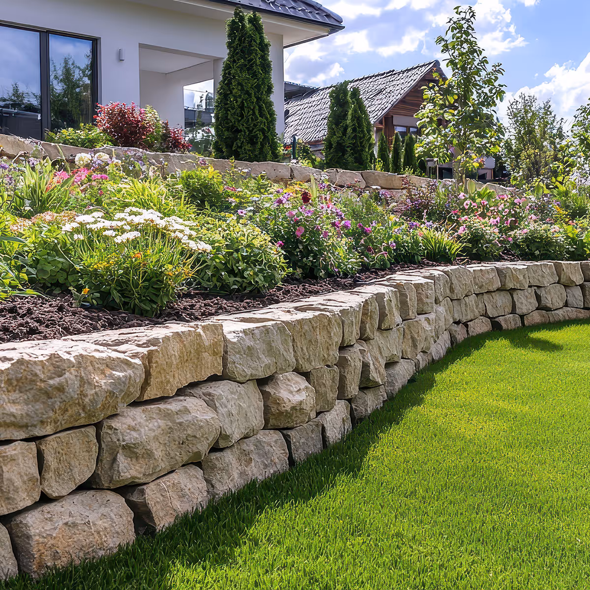 Retaining wall installation for residential landscaping projects