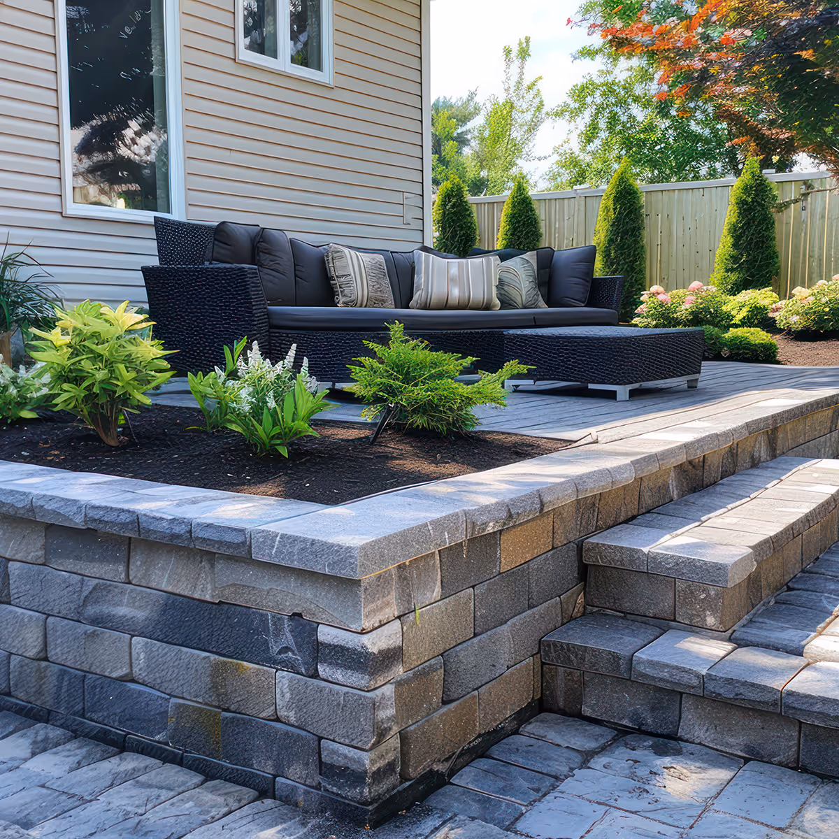 Custom hardscape patio and walkway installation