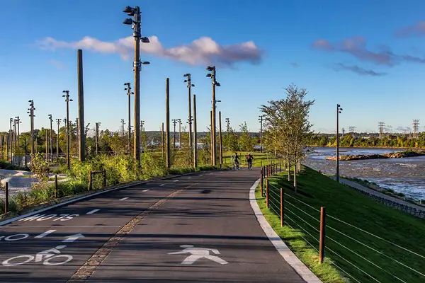 A photo of a trail in Gathering Place, Tulsa's public park