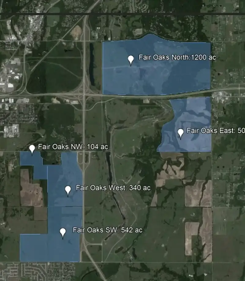 An illustration of Fair Oaks Innovation Park and its individual sites