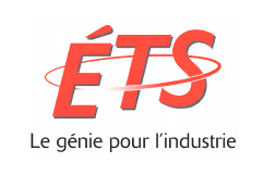 ÉTS logo with red letters and a swoosh, captioned 'Le génie pour l’industrie'.