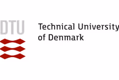 Logo of Technical University of Denmark with acronym DTU and red diamond shapes.