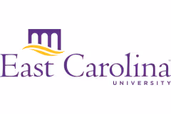 East Carolina University logo with stylized purple arches and yellow wave.