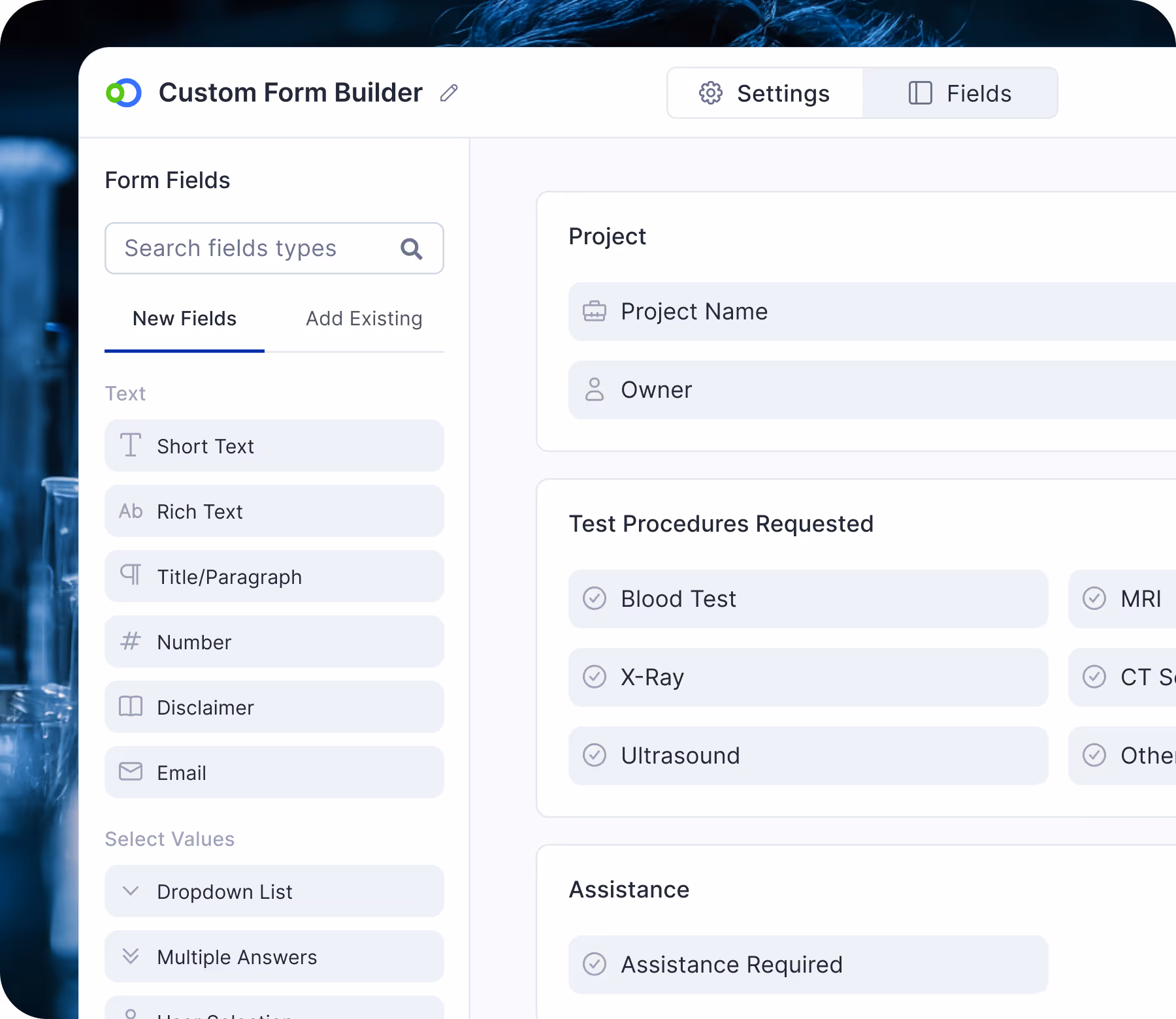 Interface of a Custom Form Builder in the Bookitlab laboratory management system