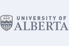 University of Alberta shield logo with stylized book above a river and fields next to the text 'University of Alberta'.