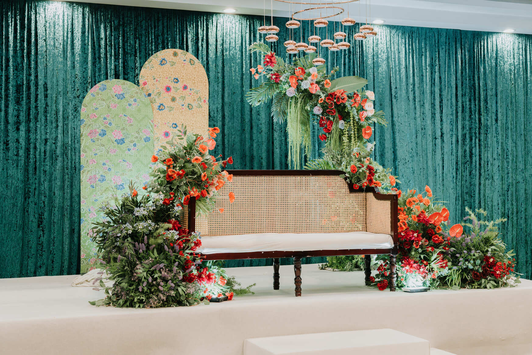 GFF Wedding Services venue example with a wooden bench in the middle and flowers around it