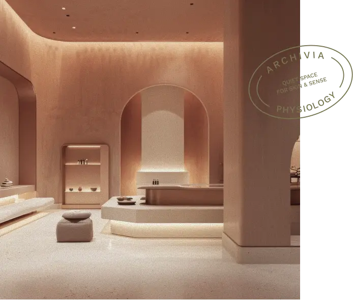 Interno dello studio di dermoestetica ARCHIVIA a Perugia — ambiente spazioso, illuminazione calda e tonalità naturali, progettato per il comfort durante i trattamenti viso