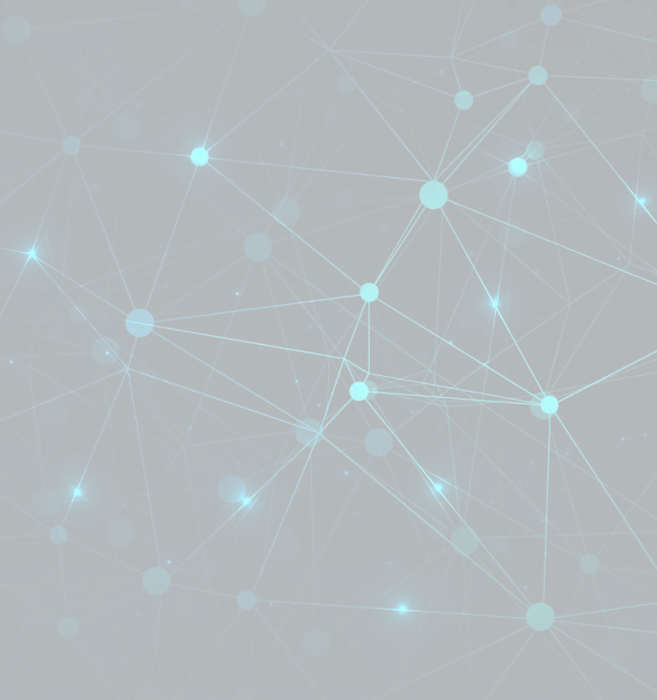 Abstract dark blue background with glowing connected nodes and lines representing a network or technology concept.