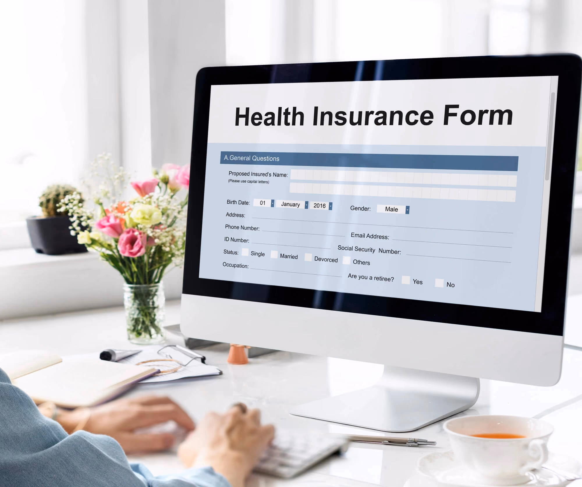 computer showing health insurance form