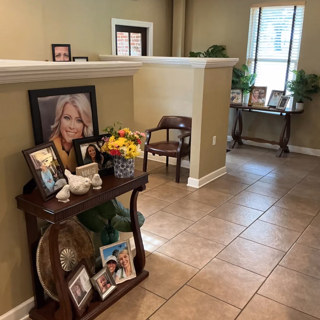 Dental office front desk with flowers