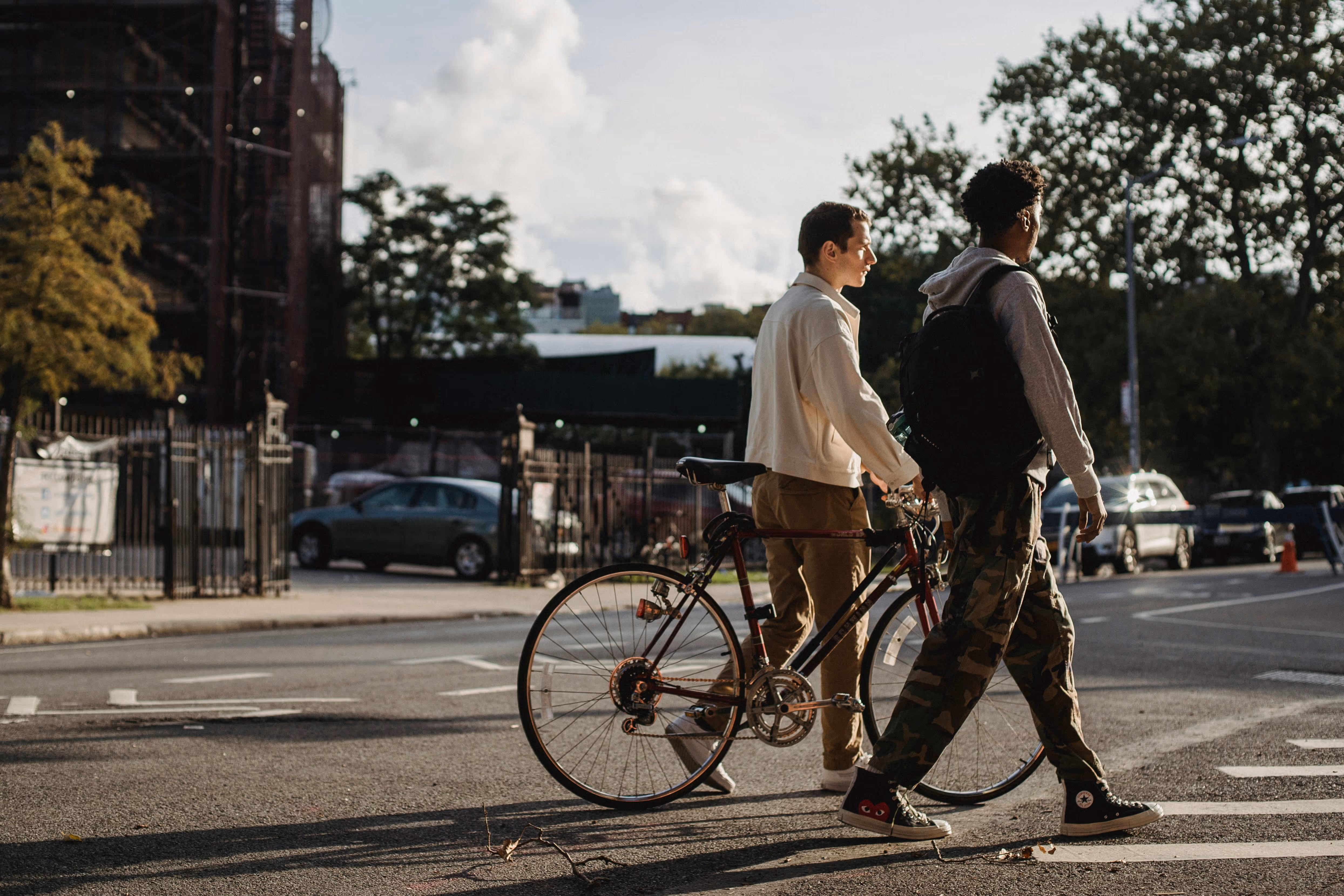 Walking a bike stock image