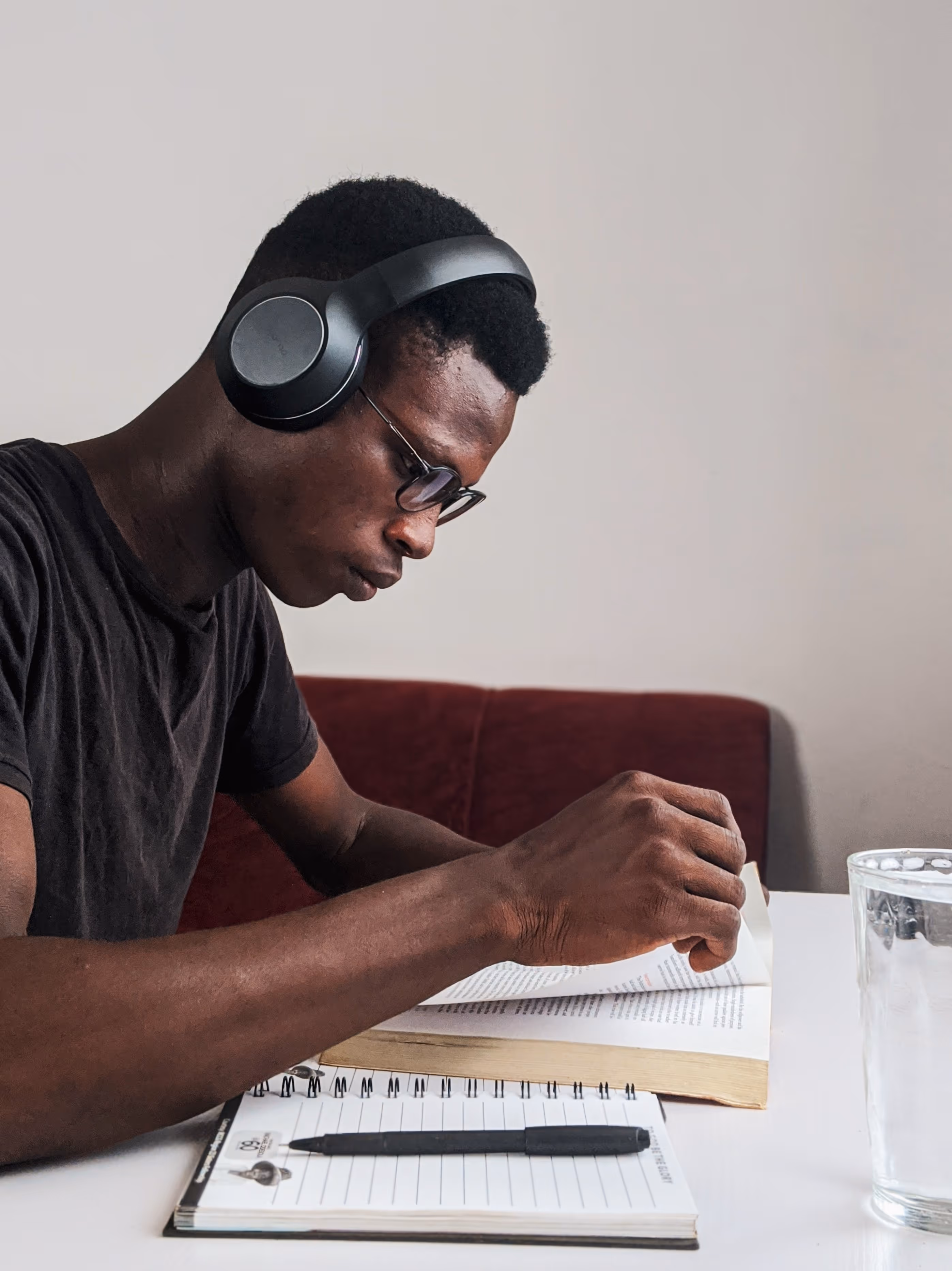 Wearing headphones stock image
