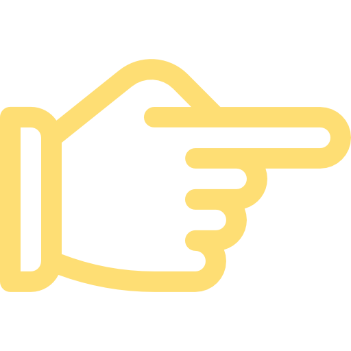 Black outlined hand pointing to the right on a white background.