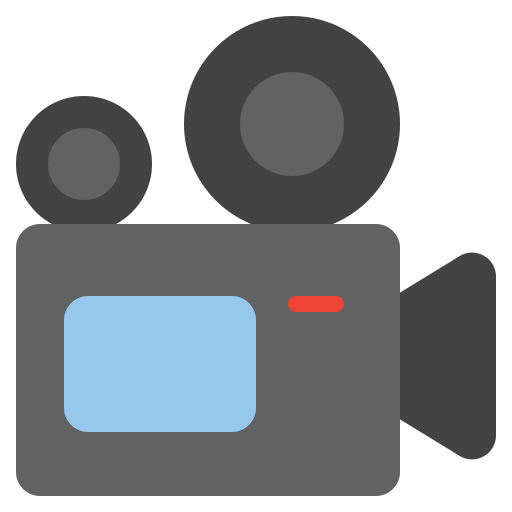 Icon of a vintage video camera with two reels and a blue screen.