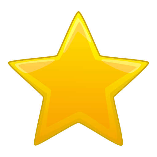 Bright shiny yellow five-pointed star with a glossy appearance.