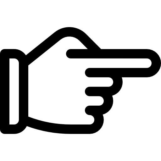 Black outlined hand icon pointing to the right with index finger extended.