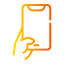 Orange outline icon of a hand touching a smartphone screen.