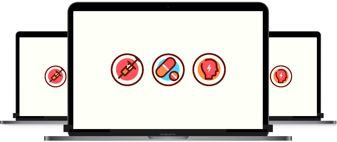 3 laptop computers with medical icons