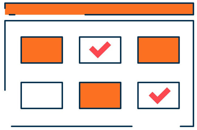 Browser screen with squares and checkmarks
