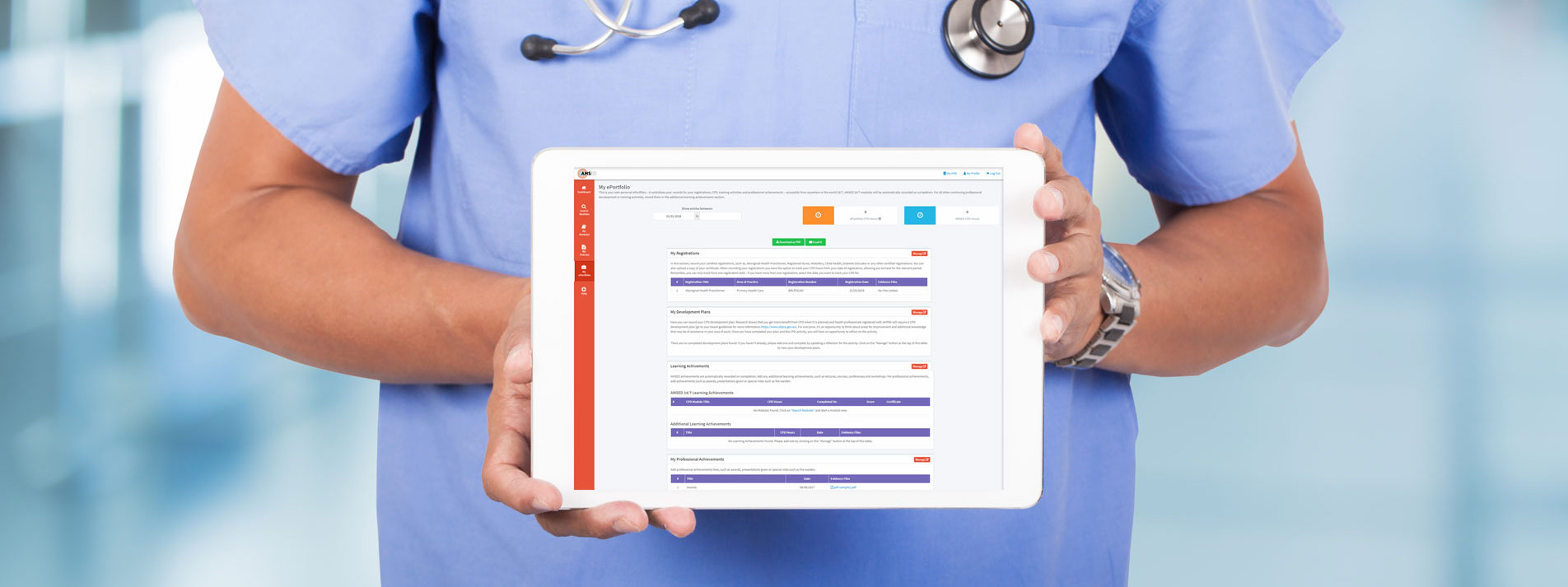 A doctor holding a tablet