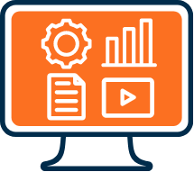 A computer with icons in it color orange