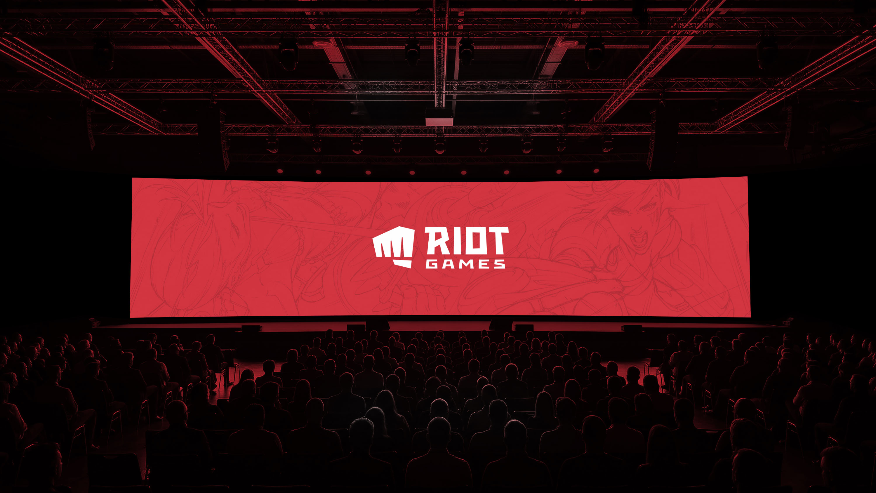Riot Games logo on panoramic stage screen