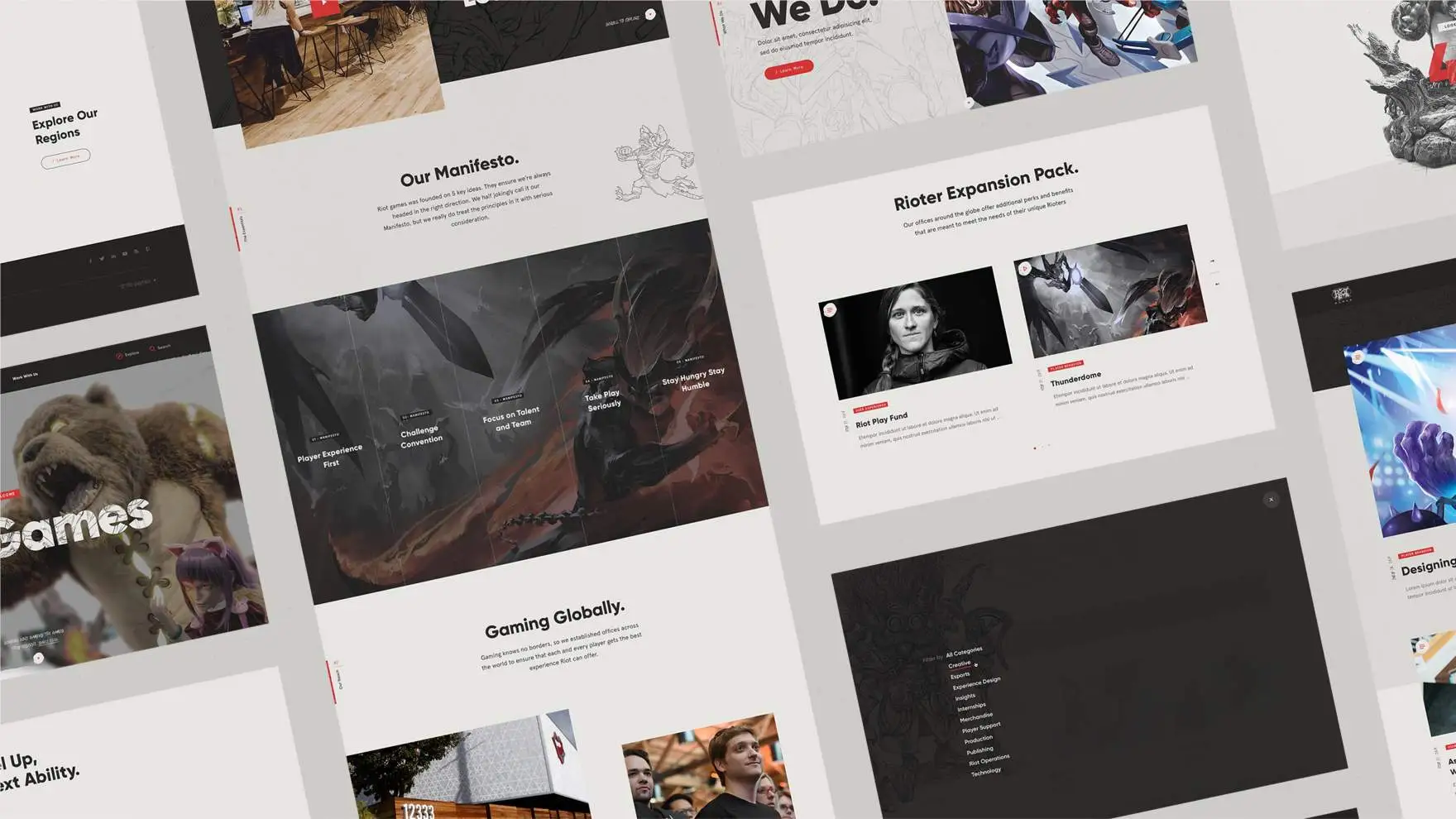 Riot Games case study — angled desktop layout mockup