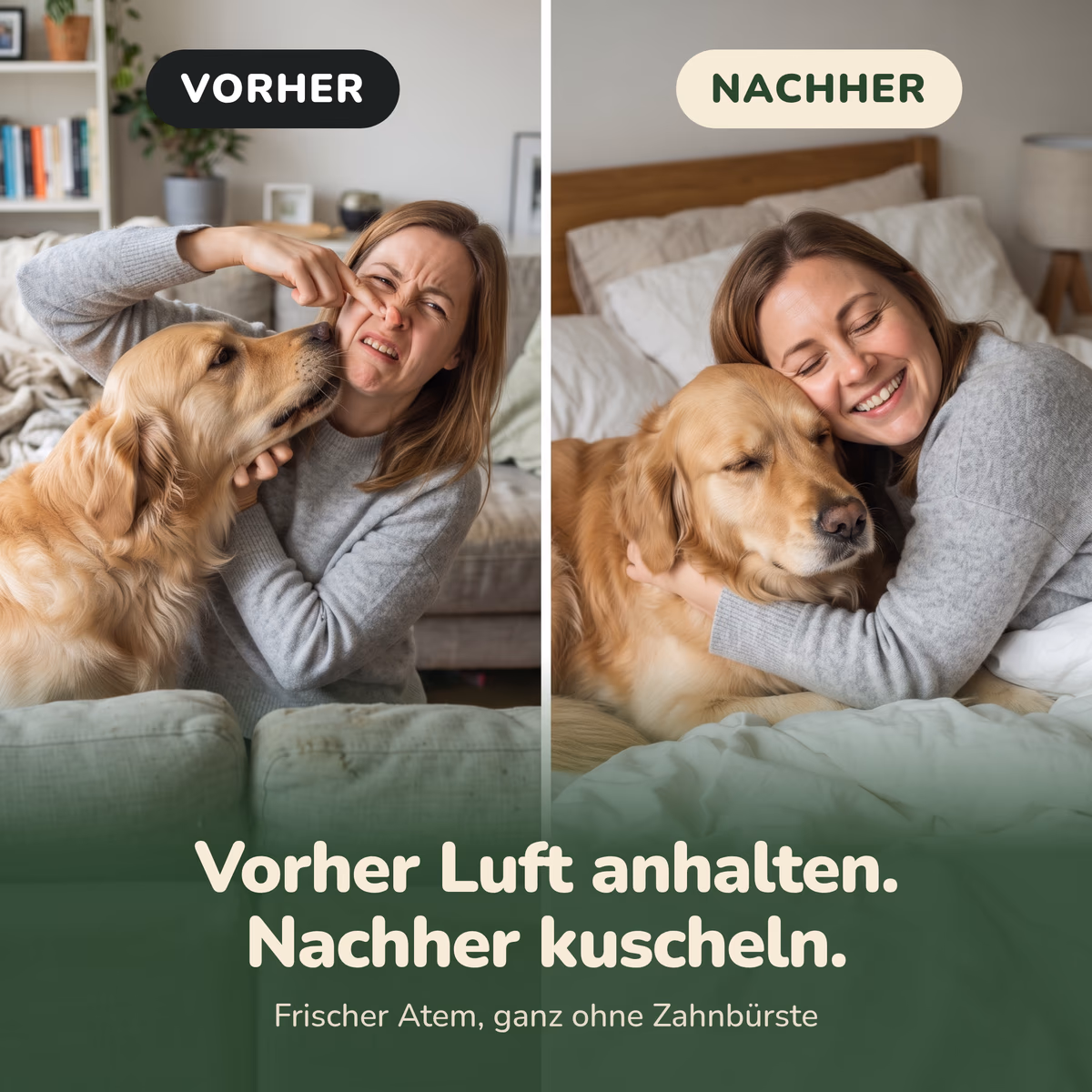 Vorher Luft anhalten, nachher kuscheln: frischer Atem ganz ohne Zahnbürste
