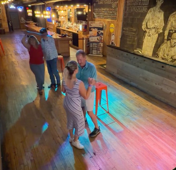 Couples practicing partner dancing at a country bar img