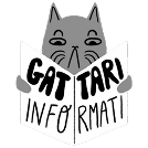 Gray cat reading a newspaper titled 'Gattari Informati'.